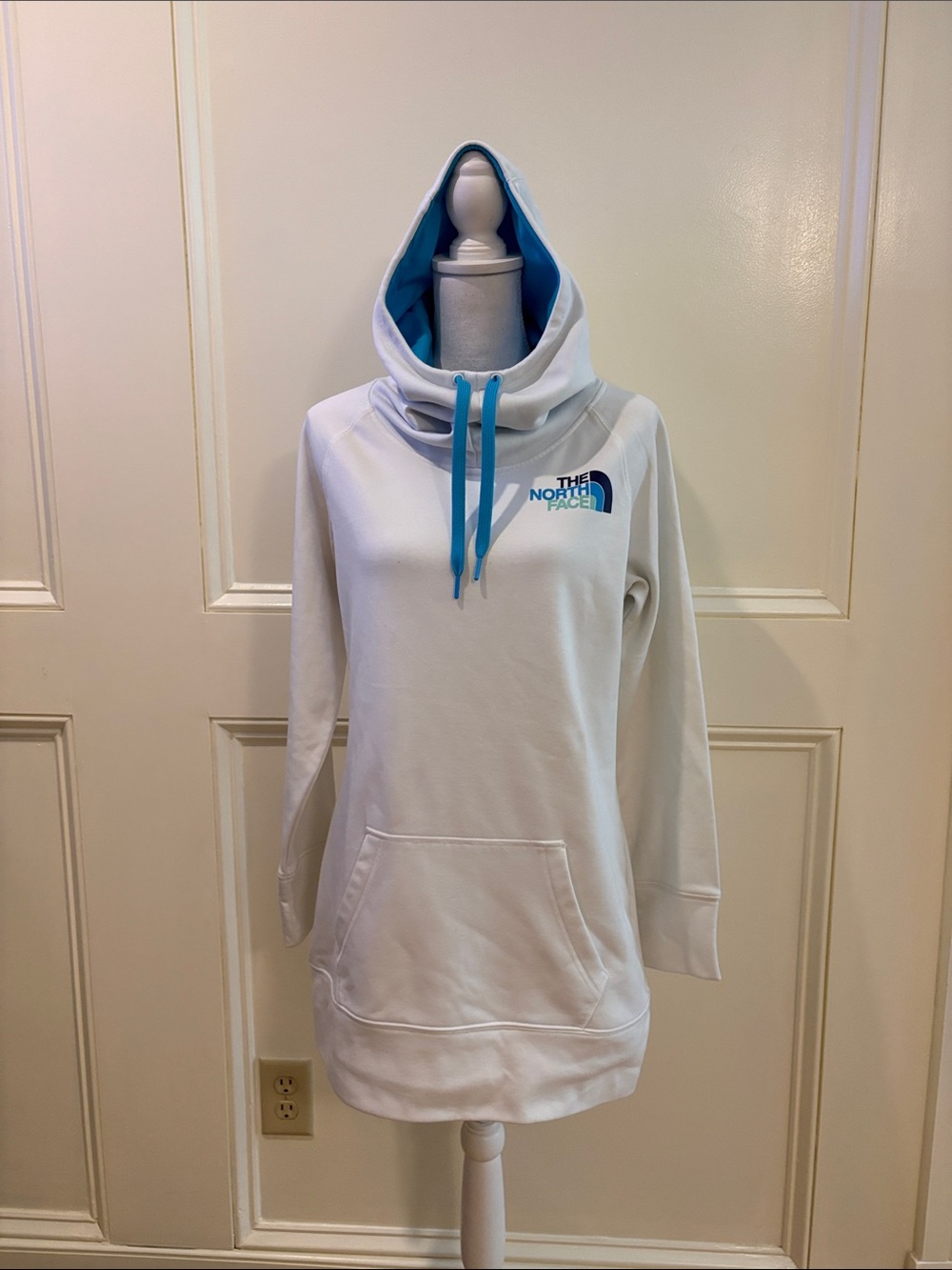 The North Face White Hoodie with Blue Accents